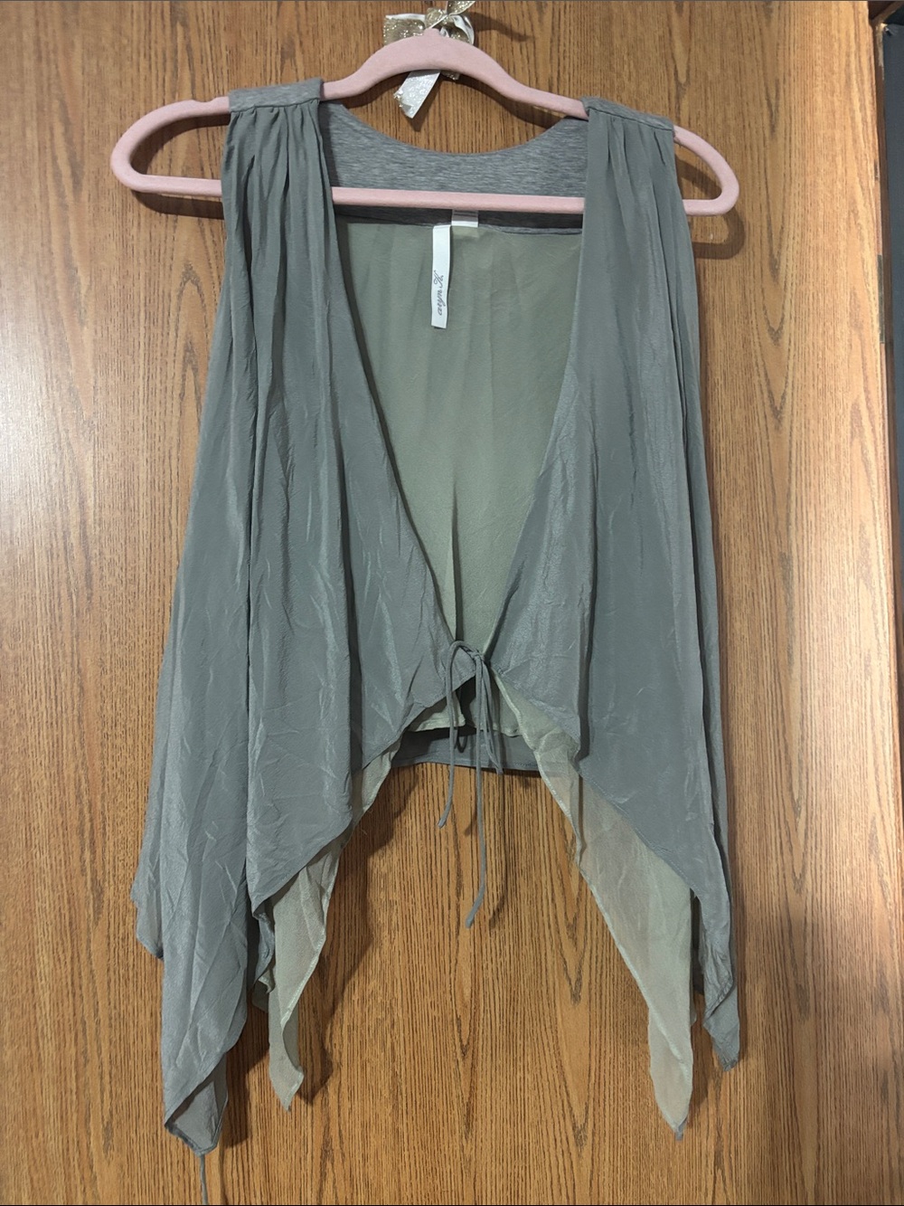 Aryn K Olive Green Layered Handkerchief Vest